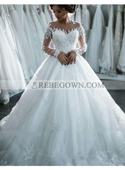 2022 Classic Long Sleeves Ball Gown Wedding Dresses With Appliques