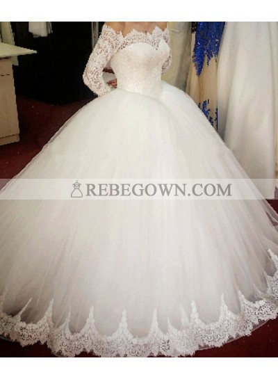 2022 New Arrival Off The Shoulder Long Sleeves Lace Ball Gown Wedding Dresses