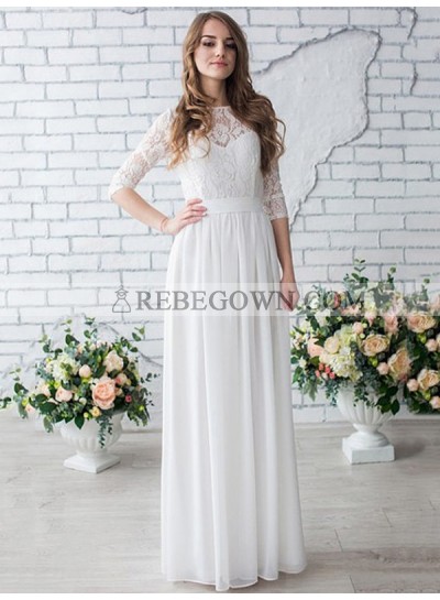 Cheap A Line Lace Chiffon Sleeves Wedding Dresses 2022