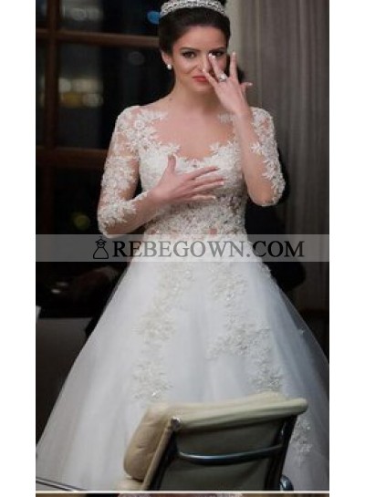 Elegant A Line Tulle Long Sleeves With Appliques 2022 Wedding Dresses