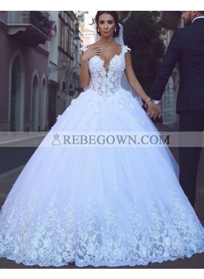 2022 White Sweetheart Ball Gown Wedding Dresses With Appliques