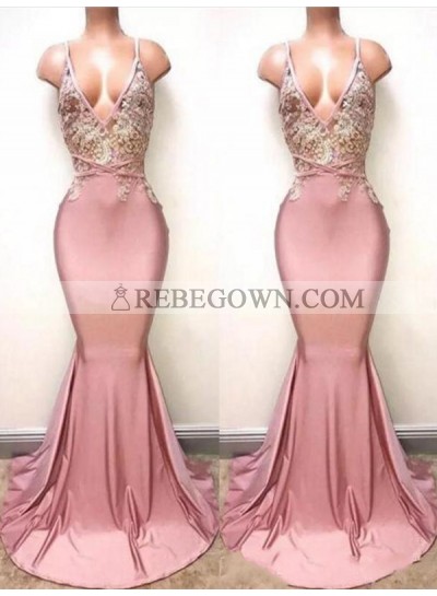 2023 Sexy V-neck Train Mermaid Lace Beaded Prom Dresses