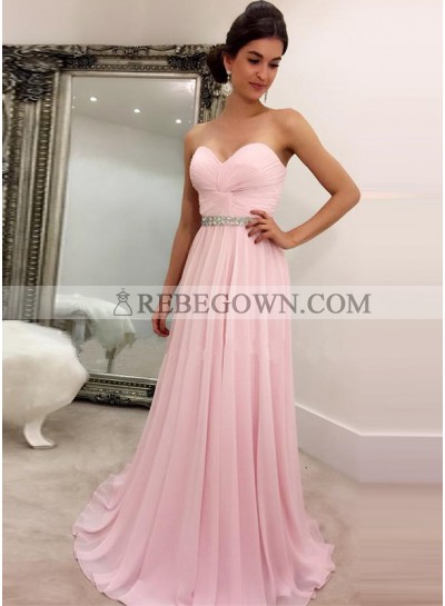 2023 Cheap Princess/A-Line Chiffon Sweetheart Pink Prom Dresses