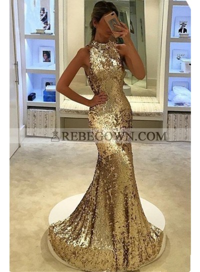2023 Siren Mermaid Gold Sequence Prom Dresses