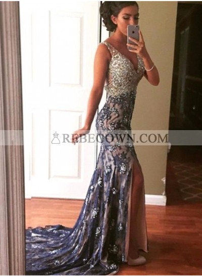 2023 Sexy Mermaid Sweetheart Lace Side Slit Prom Dresses
