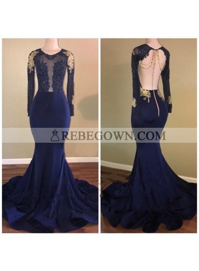 2023 Long Sleeves Backless Prom Dresses