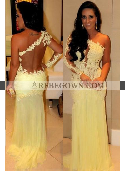 Long Floor length One-Shoulder A-Line Chiffon Prom Dresses
