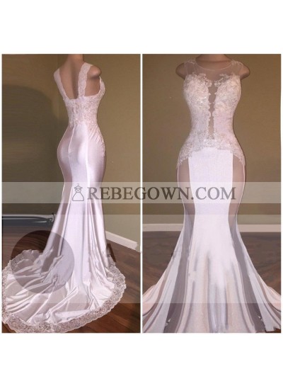 Mermaid  White See Through Open Front With Appliques Long Prom Dresses