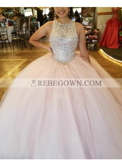 New Arrival Royal Blue Tulle Beaded Ball Gown Prom Dresses
