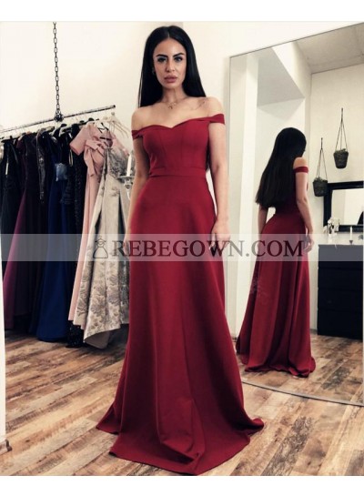 Elegant Satin Off Shoulder Red Sweetheart Sheath Prom Dresses