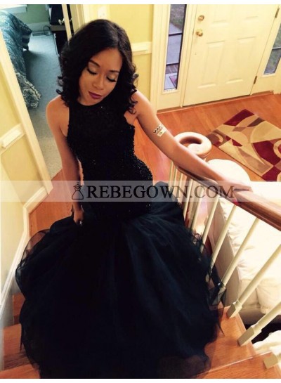 Amazing Black Mermaid  Ruffles Beaded Long African American Black Women's Prom Dresses 2023
