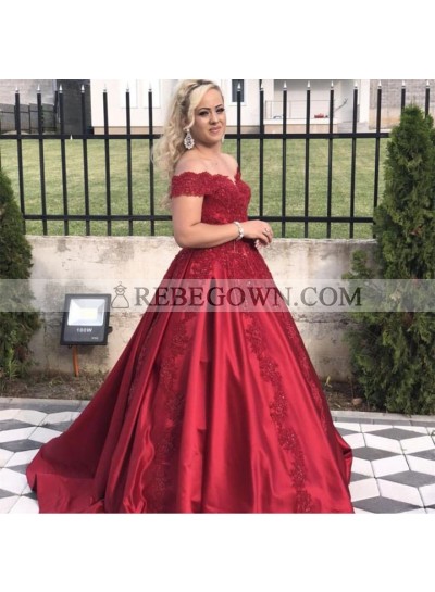 Newly Red Satin Off Shoulder Sweetheart Long Ball Gown Prom Dresses 2023