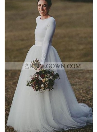 2023 New Arrival A Line Long Sleeves Tulle Wedding Dresses