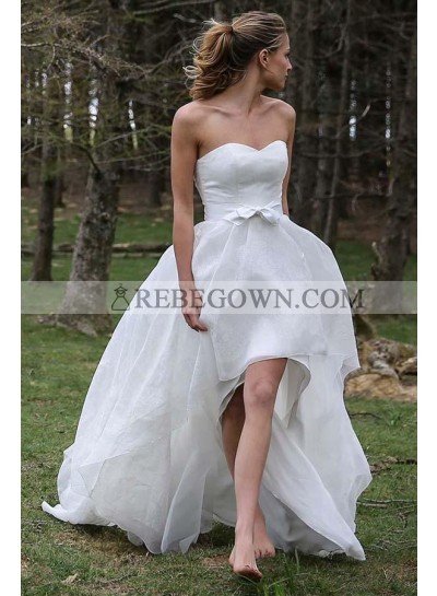 Cute A Line Organza High Low Sweetheart Bowknot Wedding Dresses