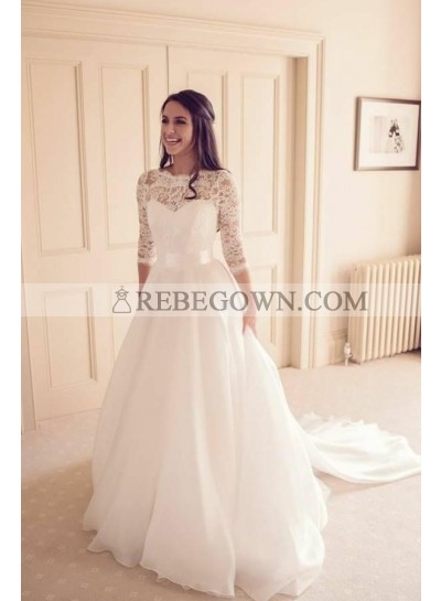 Elegant A Line Organza Long Sleeves Lace Long Sweetheart Wedding Dresses With Belt 2023