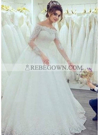2023 New Arrival Off The Shoulder Long Sleeves Lace Ball Gown Wedding Dresses 2023WEDD-6379