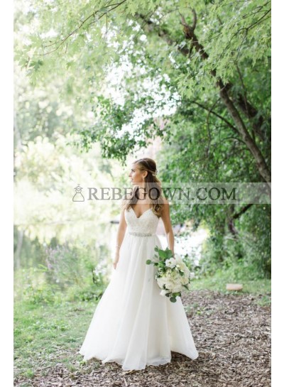 2023 Elegant A Line Chiffon Sweetheart Floor Length Beaded Wedding Dresses