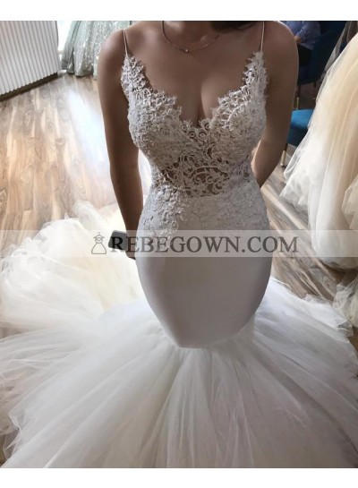 Sexy Mermaid  Sweetheart Spaghetti Straps Tulle Ivory Wedding Dresses 2023