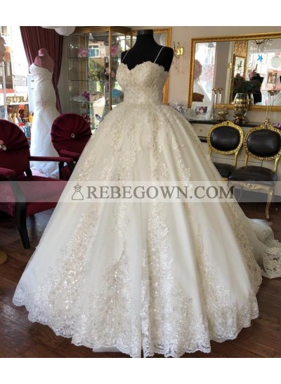 2023 Newly Sweetheart Spaghetti Straps Lace Long Ball Gown Wedding Dresses