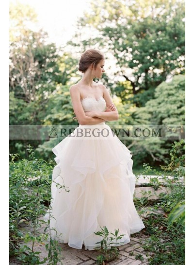 2023 Lovely A Line Ruffles Sweetheart Tulle Floor Length Wedding Dresses