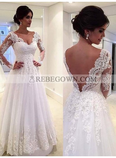 2023 Elegant A Line Long Sleeves Sweetheart Lace Wedding Dresses