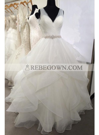 2023 New Arrival Sweetheart Organza Ruffles Backless Pleated Ball Gown Wedding Dresses