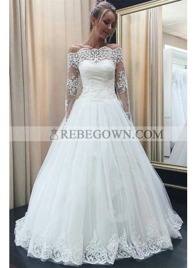 2023 Long Sleeves Off Shoulder Lace Tulle A Line 2023 Wedding Dresses