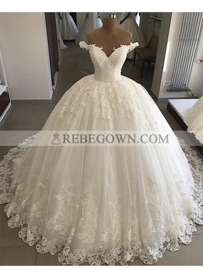 Luxury Sweetheart Off Shoulder Long Lace Ball Gown Lace Up Back Wedding Dresses 2023