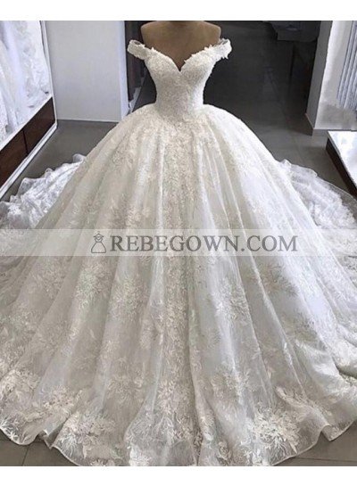 Amazing Off Shoulder Sweetheart Lace Long Ball Gown Wedding Dresses 2023