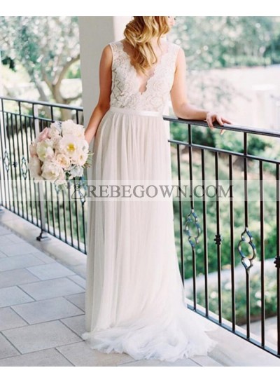 2023 Newly A Line Tulle Ivory Sweetheart Lace Outdoor Wedding Dresses