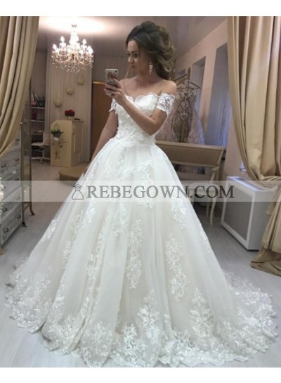 Elegant A Line Off Shoulder V Neck Lace Wedding Dresses With Short Sleeves 2023
