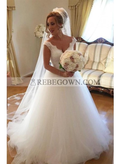 2023 Elegant A Line Tulle Sweetheart Lace Backless Long Wedding Dresses
