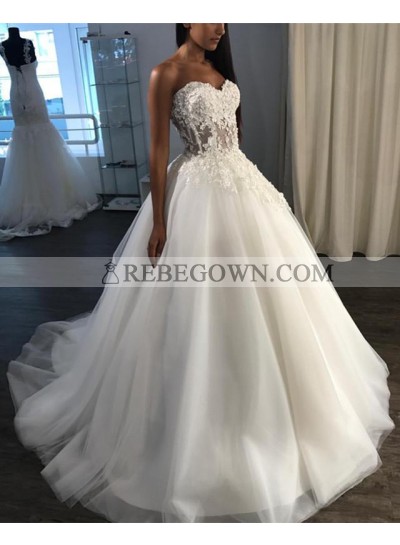 Amazing Sweetheart Tulle With Applique Ball Gown Lace Up Back Long Wedding Dresses 2023