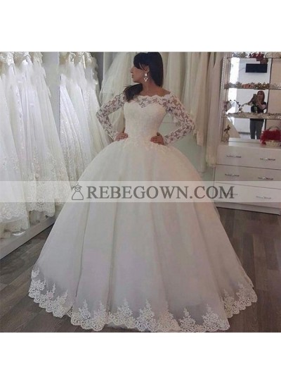2023 Classic Off Shoulder Long Sleeves Lace Ball Gown Wedding Dresses