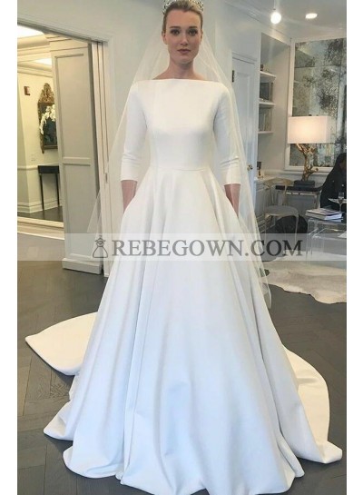 Elegant A Line Long Sleeves Satin Long Simple 2023 Wedding Dresses