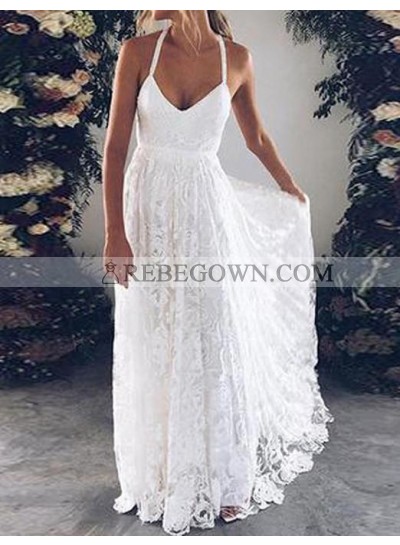 Cheap A Line Halter Sweetheart Lace Backless Beach Wedding Dresses 2023