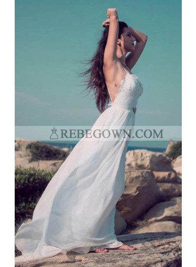 Charming A Line Sweetheart Spaghetti Straps Chiffon Lace Backless Beach Wedding Dresses 2023