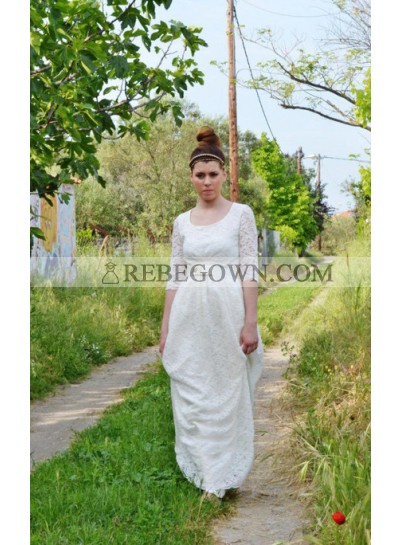2023 New Arrival A Line Round Neck Long Sleeves Lace Wedding Dresses With Belt