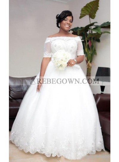 2023 New Arrival Off Shoulder Sweetheart Beaded Tulle Lace Up Back Ball Gown Wedding Dresses