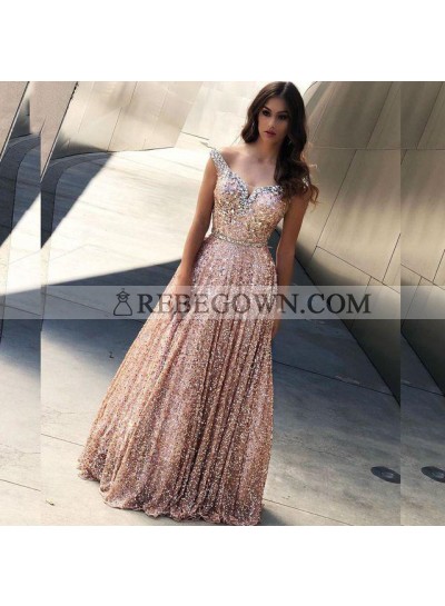 2023 Shiny A Line Off Shoulder Sequence Sweetheart Pink Prom Dresses