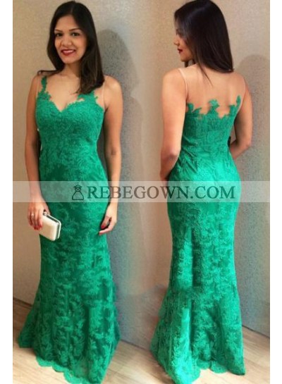 2023 Emerald Lace Sheath Sweetheart Floor Length Prom Dresses