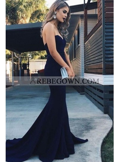 2023 Amazing Mermaid  Satin Sweetheart Dark Navy Long Prom Dresses
