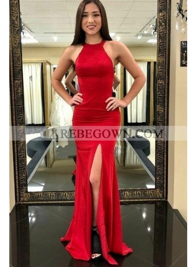 2023 Charming Red Sheath Side Slit Criss Cross Long Prom Dresses