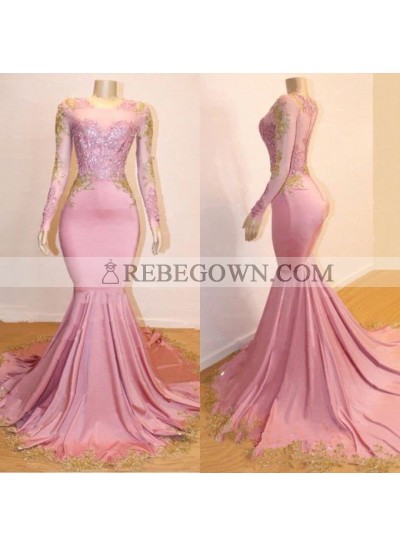 Mermaid  Long Sleeves Blushing Pink Sweetheart African American Long Prom Dresses 2023