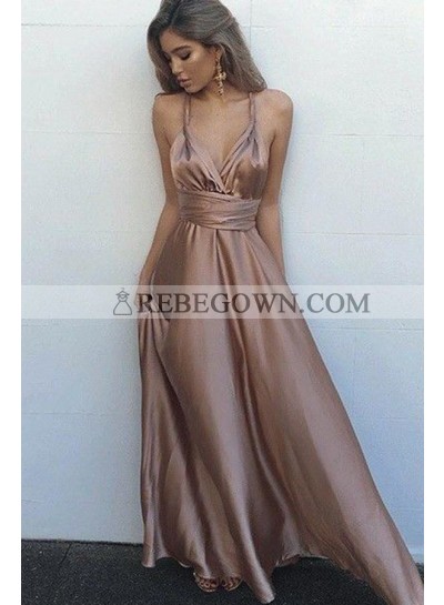 Cheap Sweetheart Elastic Satin Rose Gold Lace Up Halter A Line 2023 Backless Prom Dresses