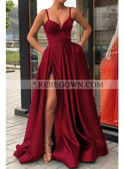 2023 New Designer A Line Sweetheart Satin Burgundy Long Prom Dress