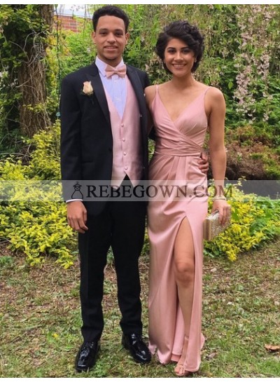 Elegant Sheath Pink Side Slit Sweetheart Pleated Prom Dress 2023