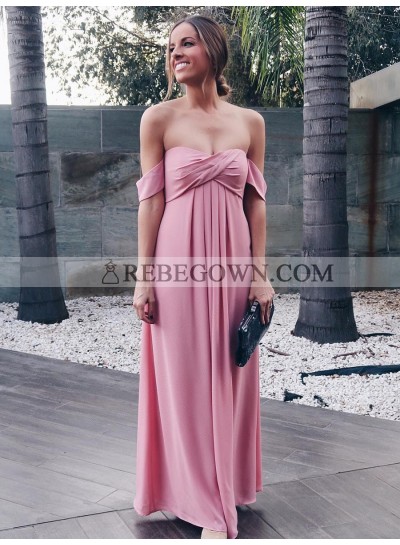 Loose A Line Pink Off Shoulder Sweetheart Spandex Pleated Prom Dress