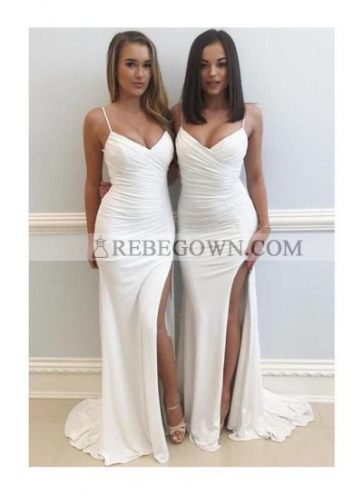 2023 Sexy Pleated White Sheath Sweetheart Chiffon Side Slit Prom Dress