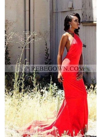 2023 Red Sheath Halter Backless African American Long Prom Dress